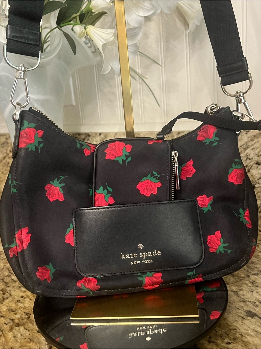 EUC Kate Spade nylon Chelsea Rose Crossbody Bag & Coin Purse